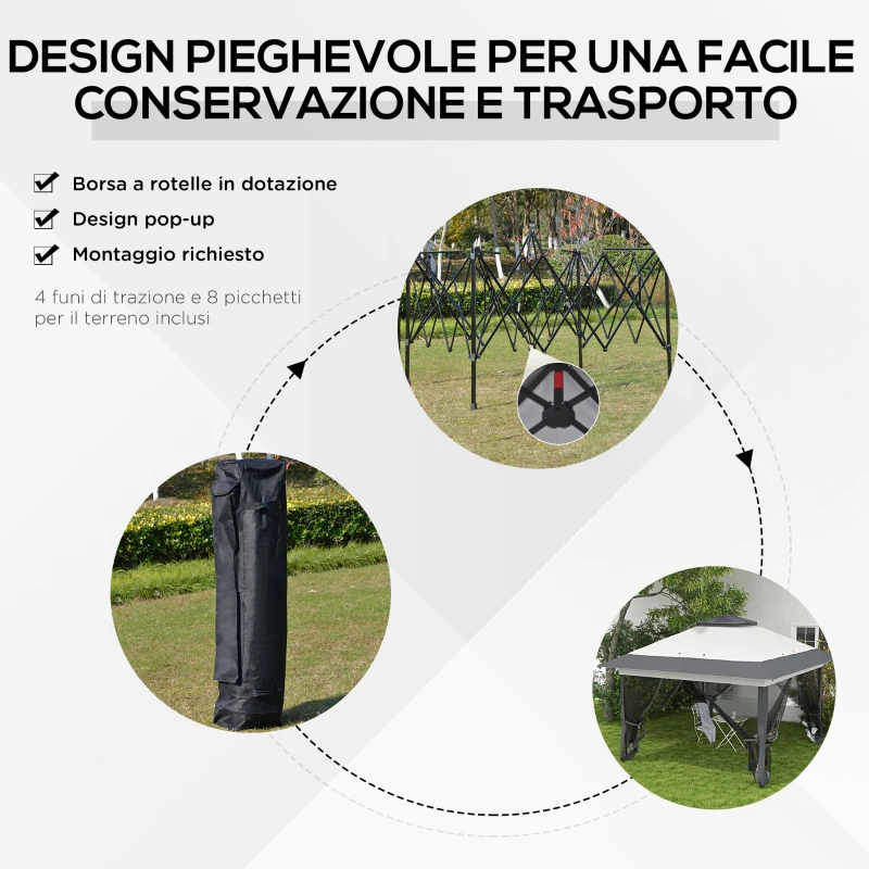 Outsunny Gazebo Pieghevole 3.6x3.6m con Prese d'Aria e Zanzariere, in Acciaio e Tessuto Oxford, Grigio