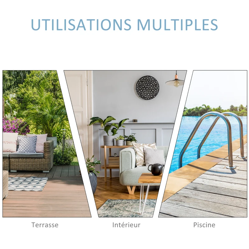 Outsunny Lot de 2 transats bains de soleil design - grand confort - matelas déhoussable crème, inclinaison réglable multi-positions - table basse - résine tressée 4 fils noir