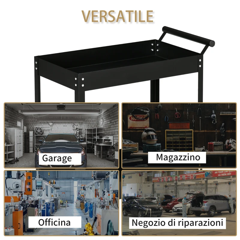 DURHAND Carrello Porta Attrezzi a 2 Ripiani in Acciaio, 84.5x38x84cm, Nero