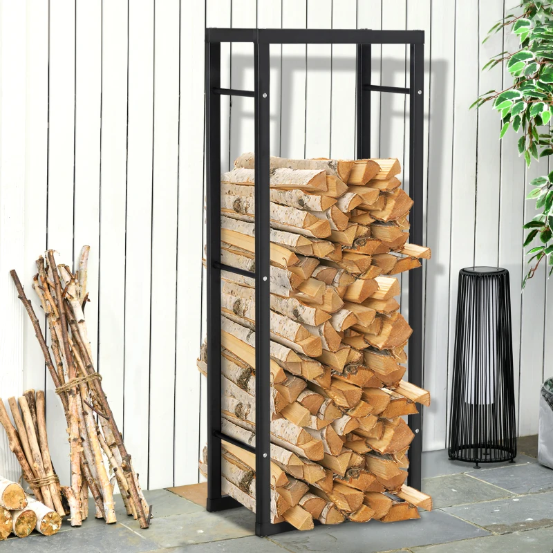HOMCOM Range bûches Etagère porte bois de cheminée porte-bûches intérieur et extérieur charge max. 100 Kg dim. 60L x 25l x 150H cm métal noir
