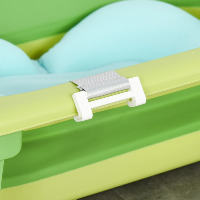 HOMCOM Bañera Plegable para Bebé Bañera Bebé 0-3 Años 50 Litros con Cojín Cómodo y Patas Plegables Carga 50 kg 80x53,9x20,8 cm Verde