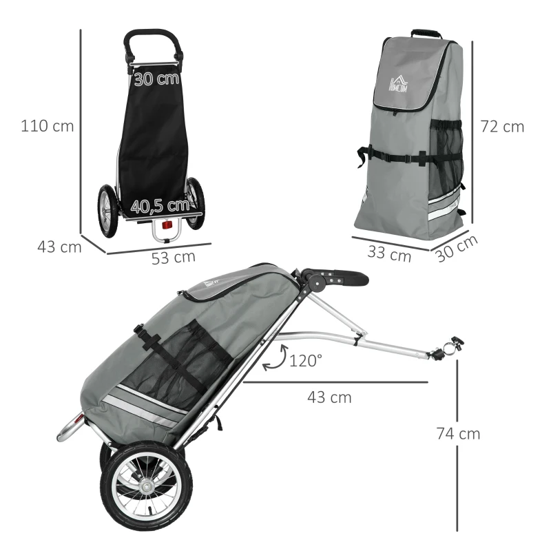 HOMCOM Chariot de courses pour vélo remorque pliable en aluminium avec sac amovible en tissu capacité 55L