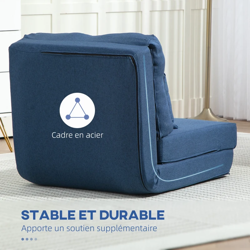HOMCOM Chauffeuse canapé-lit convertible fauteuil 1 place avec 1 coussin avec dossier réglable, bleu foncé