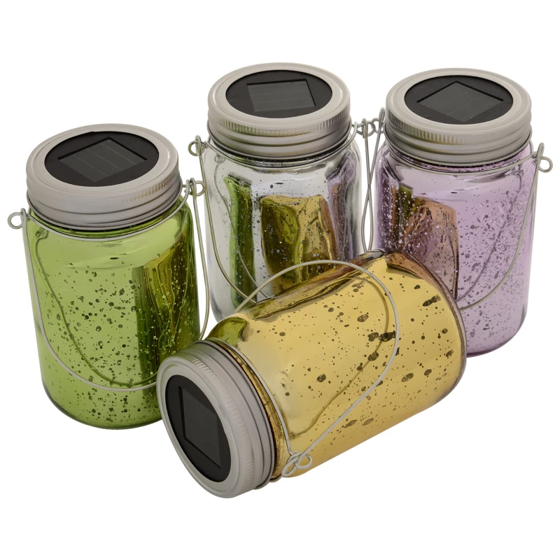 Outsunny Lumière de jardin solaire - pots mason jar 4 pièces - lanterne de verre solaire LED étanche norme IP 44 - lampes décoratives de jardin 4 couleurs