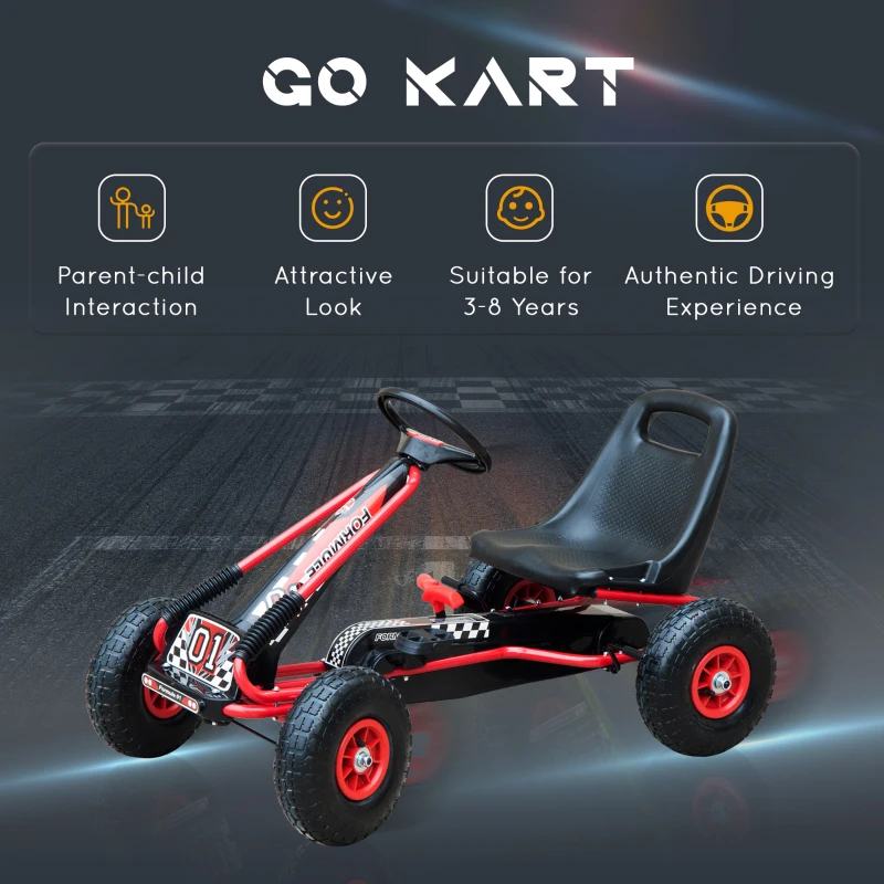 HOMCOM Kids Children Pedal Go Kart Cart Air Inflatable Tyres Motor Racing Style Suitable for 3 to 8 Years