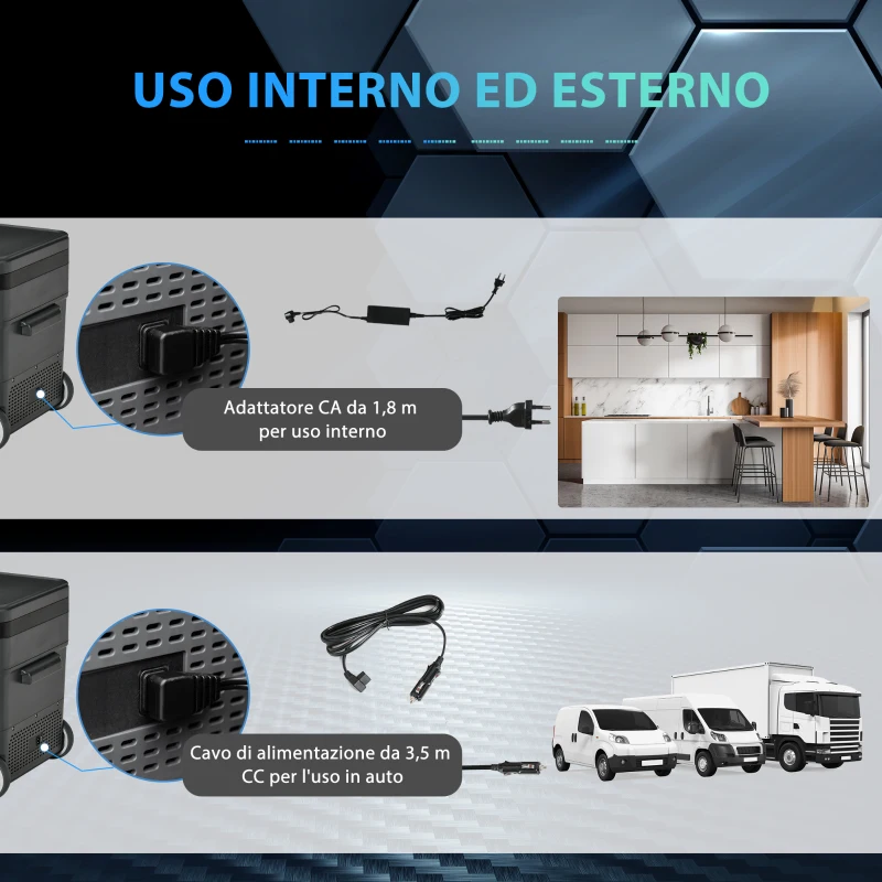 Outsunny Frigo Portatile Elettrico 45L da 12 Volt con Maniglia e Schermo LCD, 63.2x42x50.8 cm, Grigio