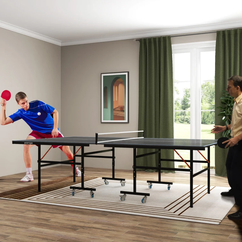 SPORTNOW Table de tennis de table pliable compacte avec 8 roulettes pour intérieur et extérieur 274 x 152,5 x 76 cm gris