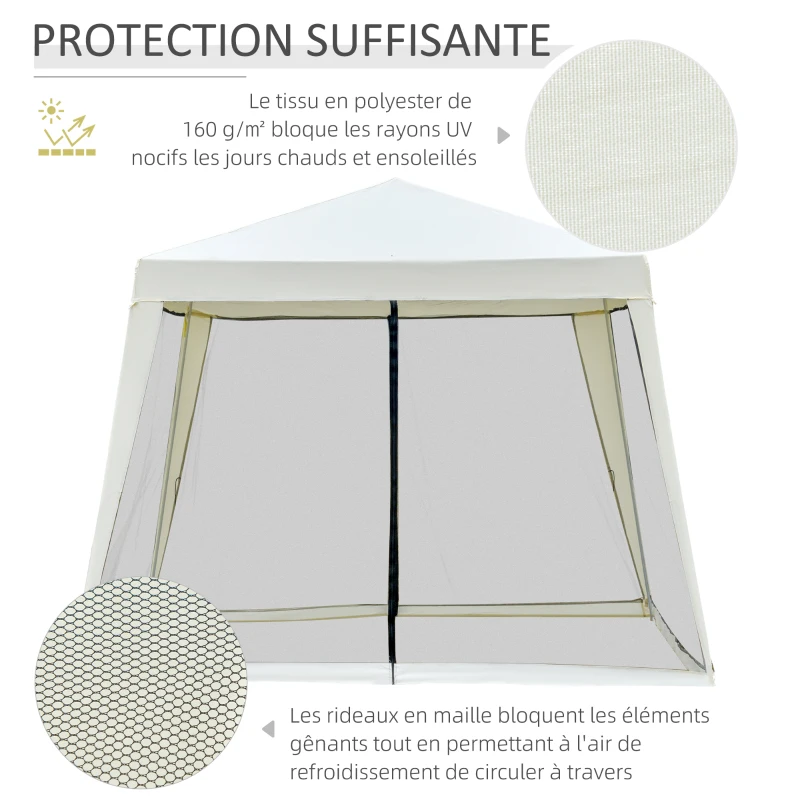 Outsunny Tonnelle barnum style colonial dim. 3L x 3l x 2,45H m 4 moustiquaires 2 zippées beige noir