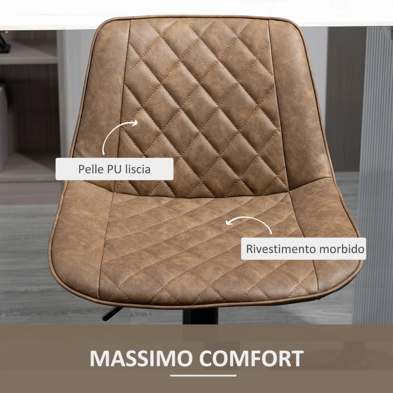HOMCOM Set 2 Sgabelli da Bar con Altezza Regolabile e Girevoli, Rivestimento in Finta Pelle, Marrone Scuro