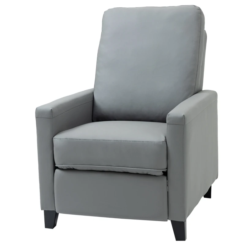 HOMCOM Sillón Relax Reclinable hasta 140° Tapizado en PU con Reposapiés Retráctil Asiento y Respaldo Acolchados para Salón Oficina Dormitorio 70,5x86x99 cm Gris