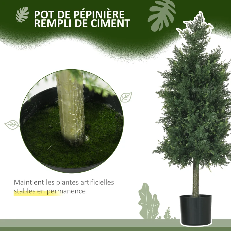HOMCOM Lot de 2 plantes artificielles Cèdre avec pot, hauteur 90 cm, Conifère, 38L x 12,5l x 90H cm