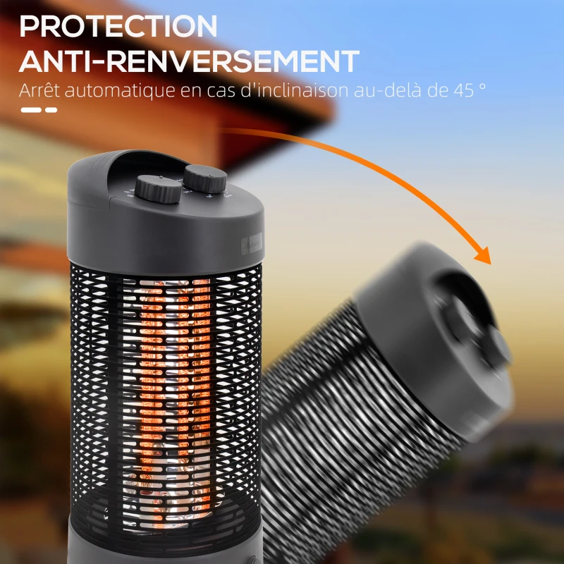 Outsunny Chauffage électrique infrarouge 6 à 8 m² et IP54 chauffage d'appoint sans CO₂ chauffage extérieur chauffage de jardin oscillation 180° minuterie 600 /1200 W tube chauffant double - noir