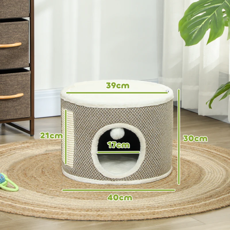 PawHut Tour griffer chat tonneau griffoir chat avec sisal pour gratter dessus en peluche coussins amovibles Ø 40 x 30 cm café