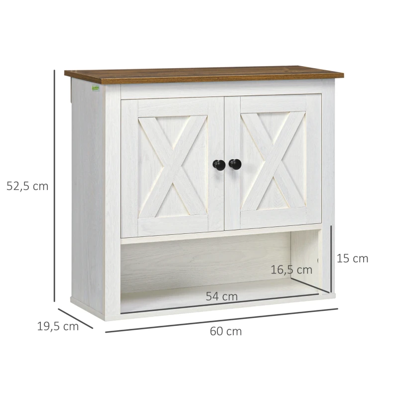 kleankin Armoire murale, armoire salle de bain avec placard à portess et compartiment ouvert, dim. 60 x 19,5 x 52,5 cm, blanc