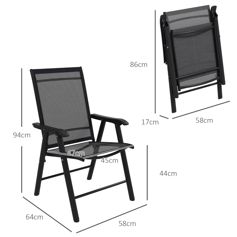 Outsunny Set of Four Folding Garden Chairs - Black