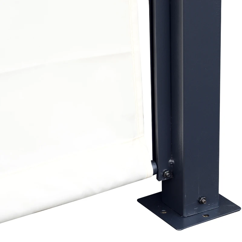 Outsunny Cenador de Jardín 3x3 m Pérgola Gazebo con Techo Retráctil Pared Lateral y Marco de Acero para Patio Terraza Crema