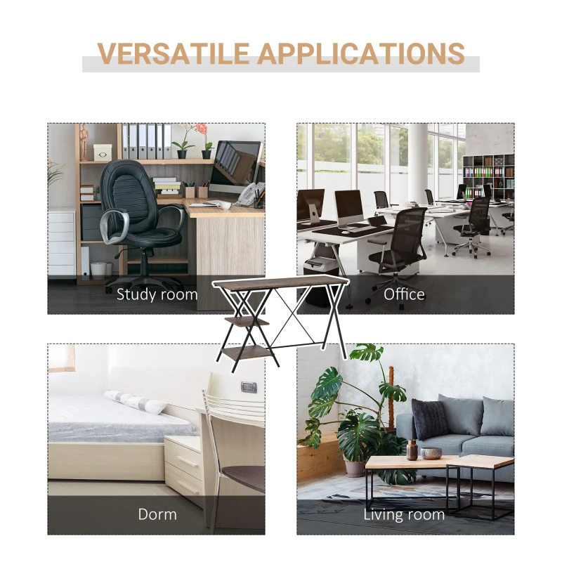 HOMCOM Computer Desk with Shelves, Wood Grain Writing Desk with 2-Tier Storage Shelves Home Office Desk Study Table Work Desk Corner Desk, Brown