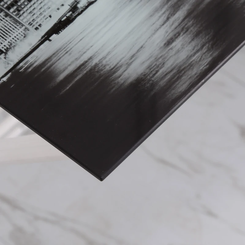 HOMCOM Bureau Informatique Design Contemporain Plateau Verre trempé décor New-York châssis métal Blanc