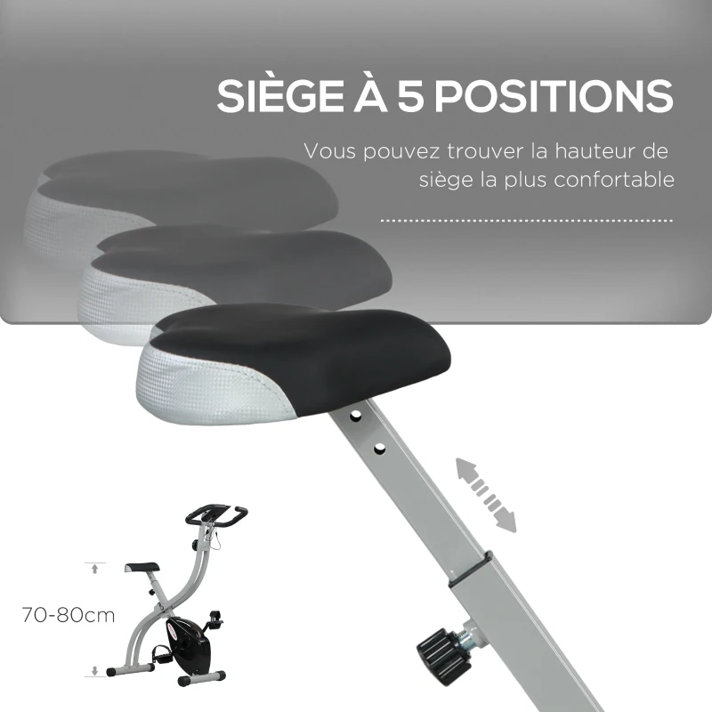 SPORTNOW Vélo d'appartement pliant, vélo de fitness, 8 niveaux de résistance magnétique, selle réglable, écran LCD, acier gris