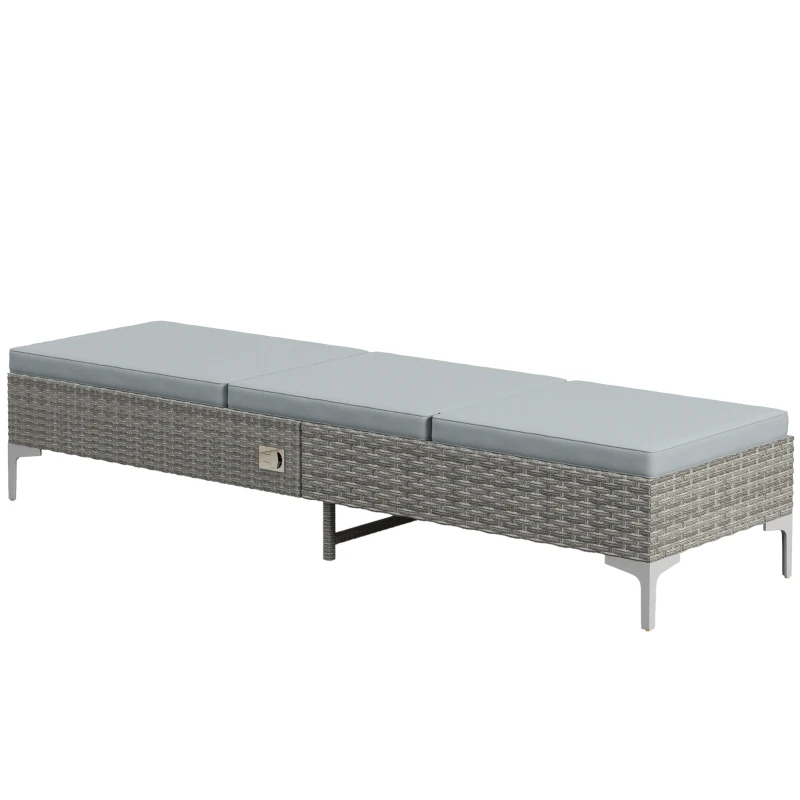 Outsunny Tumbona de Jardín de Ratán Sintético Tumbona Reclinable con Respaldo Ajustable Cojín Extraíble 202x61x29cm Gris y Marrón