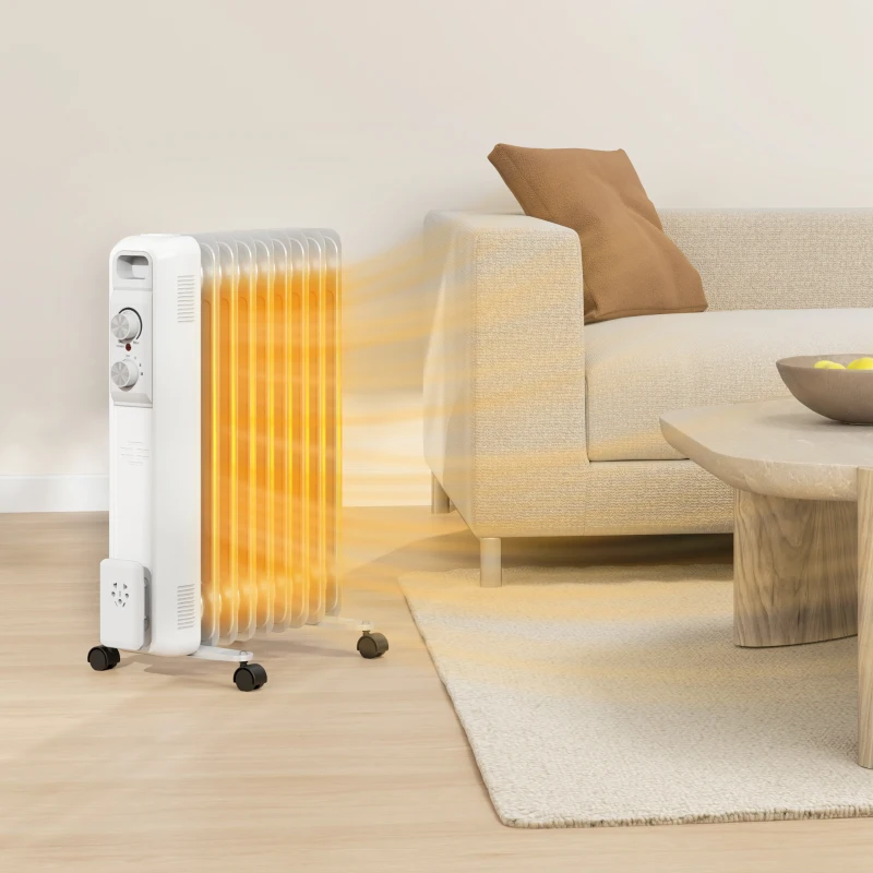 HOMCOM 2kW Nine Fin Oil-Filled Radiator - White