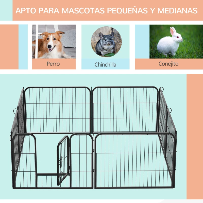 PawHut Parque para Mascotas 8 Vallas 80x60 cm Jaula para Perros Bricolaje de Metal con Puerta y Doble Cerradura Cerca de Entrenamiento para Jardín Negro