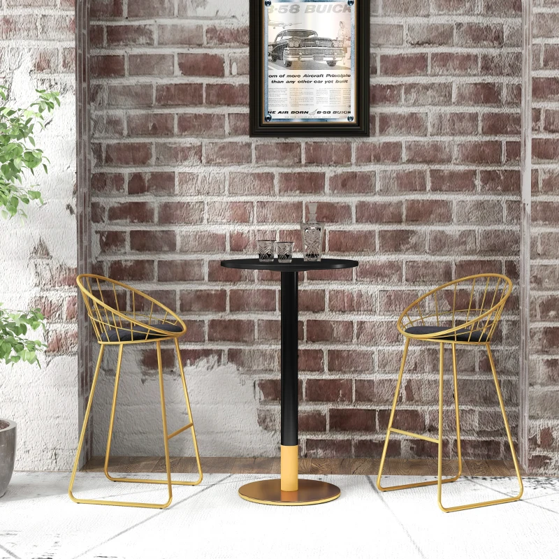 HOMCOM Table de bar ronde table de bistro table de cuisine style contemporain cadre en acier dim. 60L x 60l x 102H cm noir