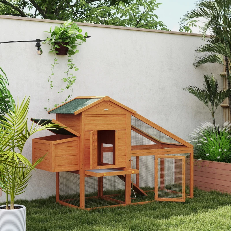 PawHut Pollaio da Giardino per 1-2 Galline con Area per Cova, Casetta e Spazio Aperto, in Legno e Metallo, 179x67x115 cm