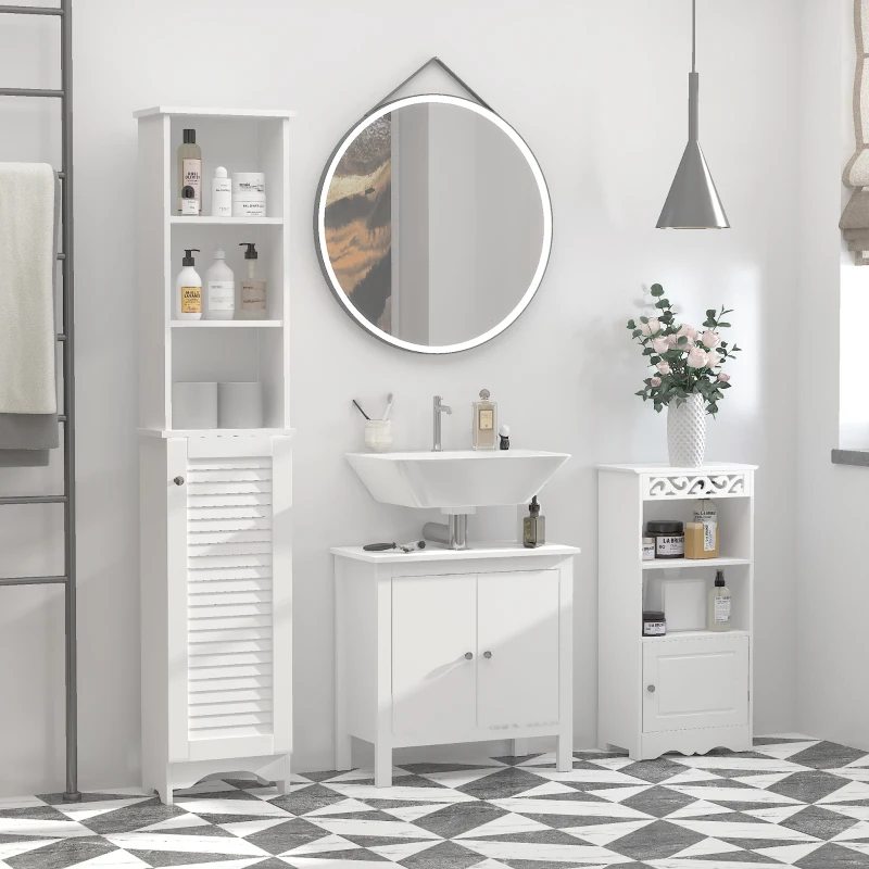 HOMCOM Colonna Bagno con Ripiano a 3 Livelli e Armadietto Chiuso, in MDF e Truciolato, 34x20x165 cm, Bianco
