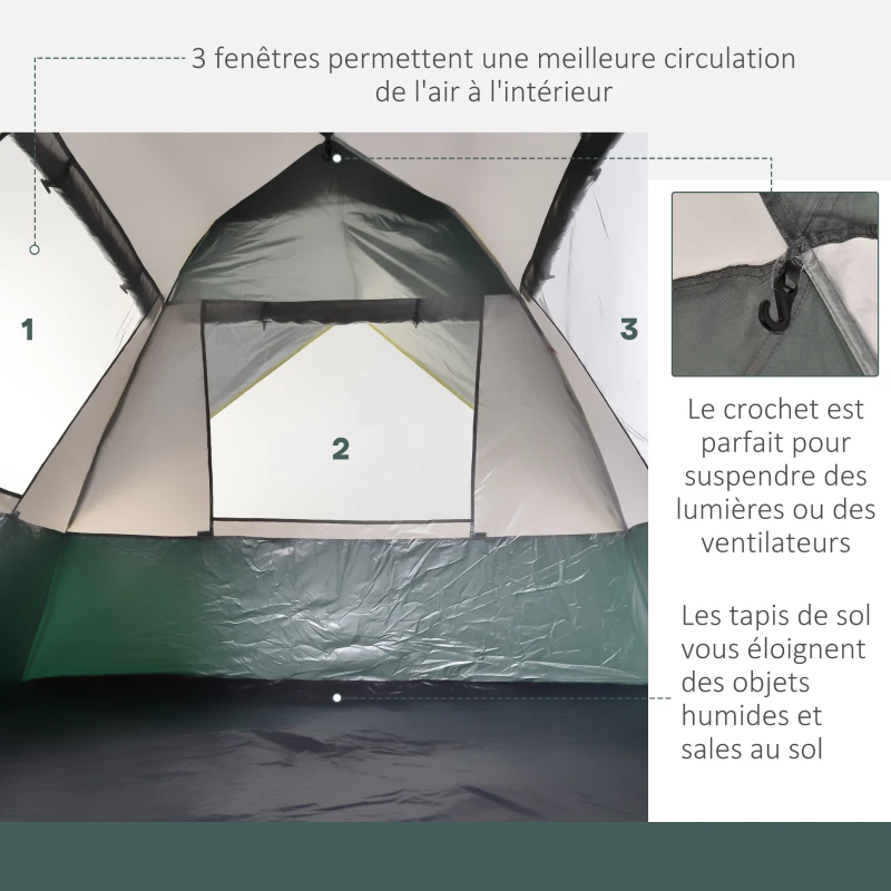 Outsunny Tente de camping pop up 3 personnes porte 3 fenêtres sac de transport inclus fibre verre polyester PE