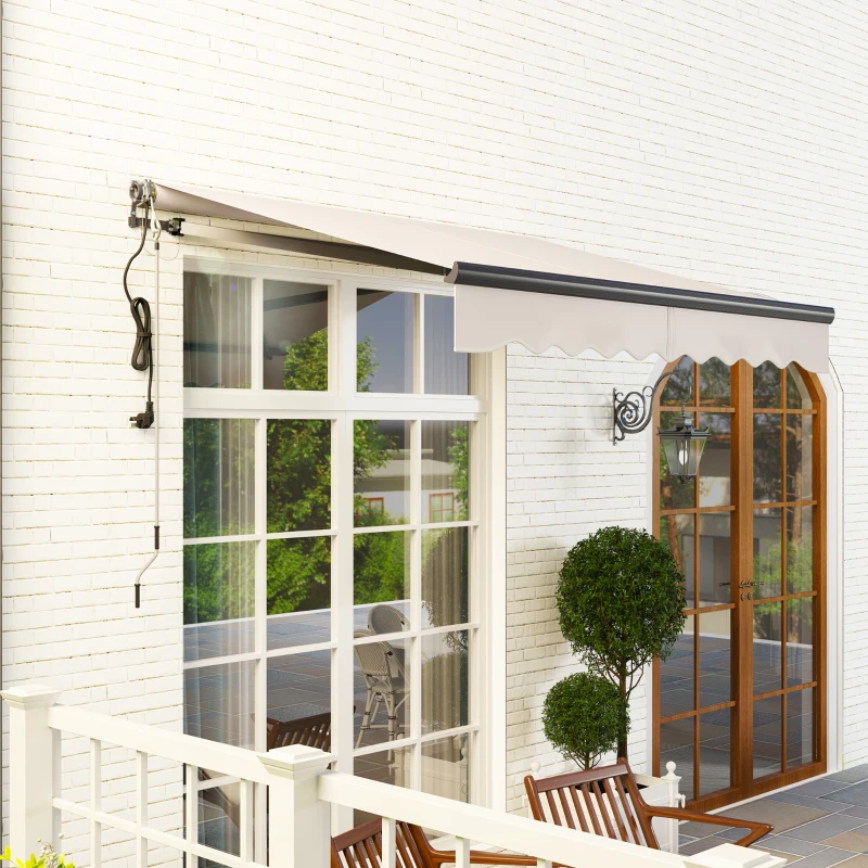 Outsunny 2.5 x 2m Electric Awning with Remote Controller, Aluminium Frame DIY Retractable Awning, UV30+ Sun Shade Canopy for Garden Patio Deck Door Window, Beige