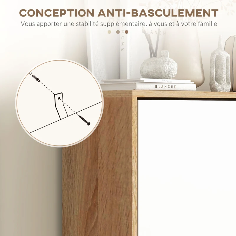HOMCOM Meuble à chaussures 3 abattants avec étagère réglable, 72L x 24P x 119H cm, naturel et blanc