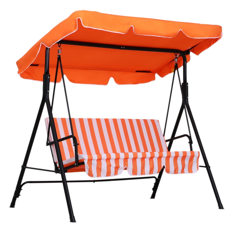Outsunny Balancelle de Jardin 3 Places Toit Inclinaison réglable Coussins Assise et Dossier 1,72L x 1,1l x 1,52H m Acier Noir Polyester Orange