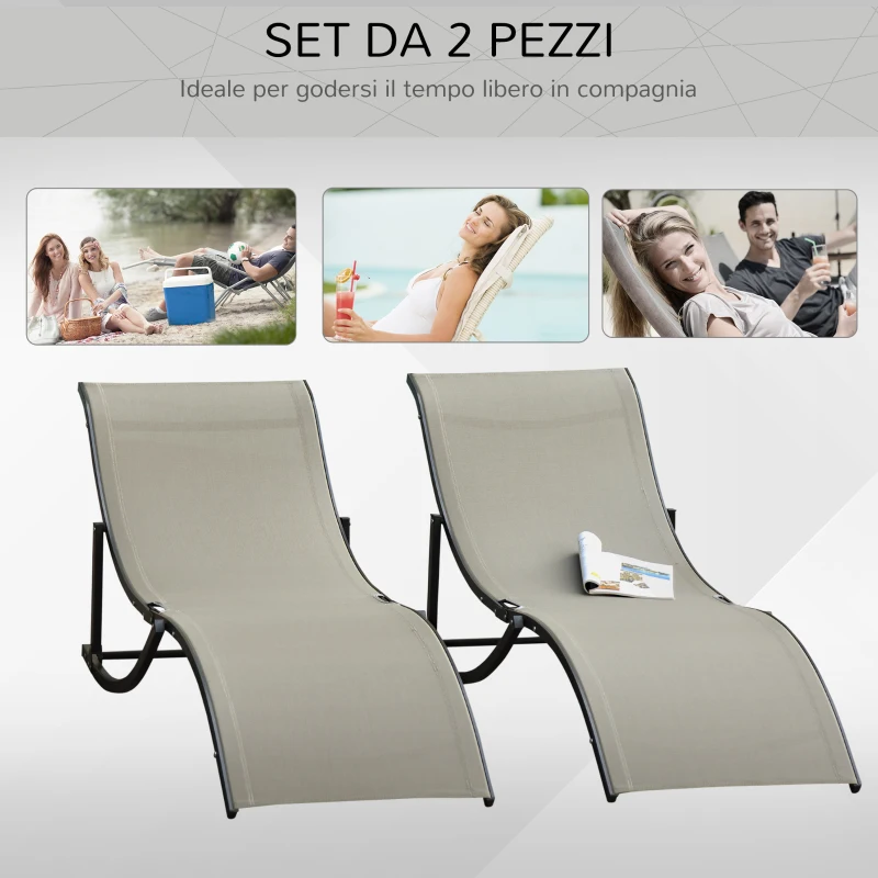 Outsunny Set 2 Sdraio da Giardino Pieghevoli, Lettino Prendisole in Alluminio e Textilene, 61x165x63cm