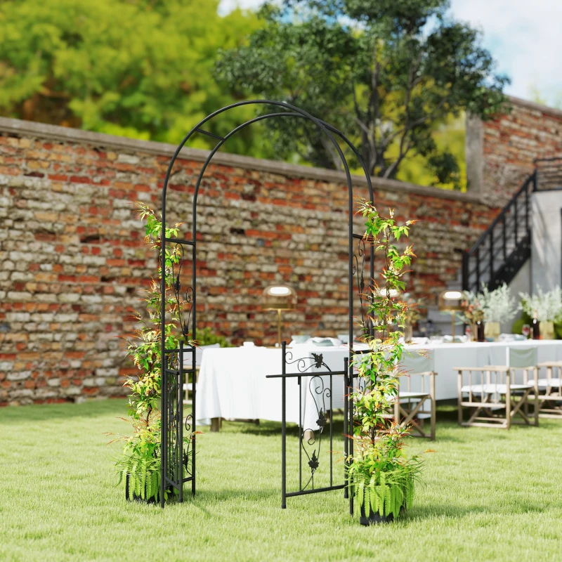 Outsunny Arche de jardin en acier arceau à rosiers avec double porte pour décoration de cérémonie 107 x 45 x 217 cm noir