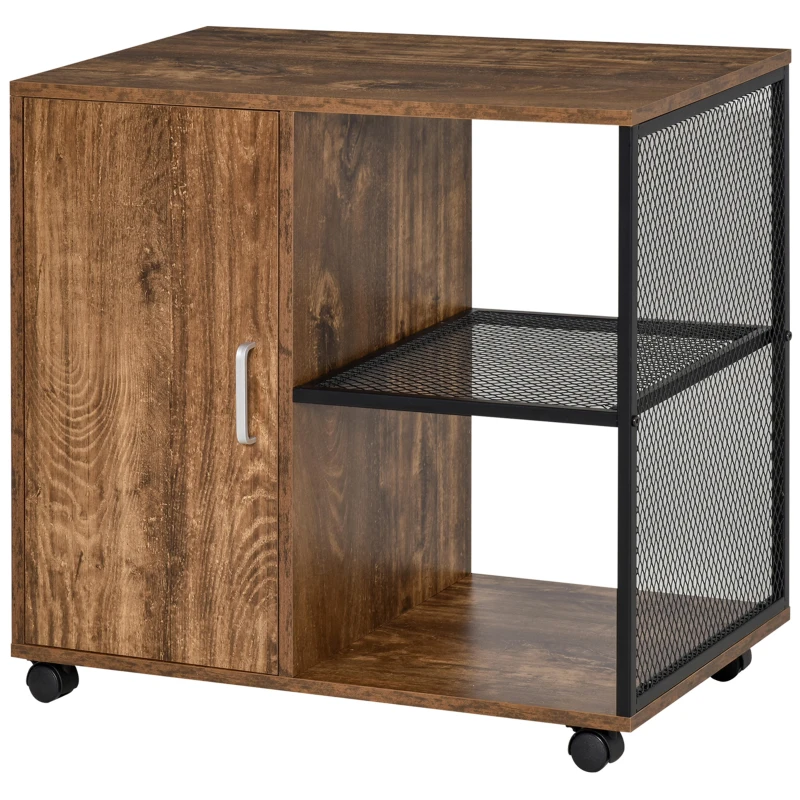 HOMCOM Support d'imprimante - caisson organiseur bureau - placard porte, 2 niches, grand plateau - panneaux particules coloris boisé métal noir