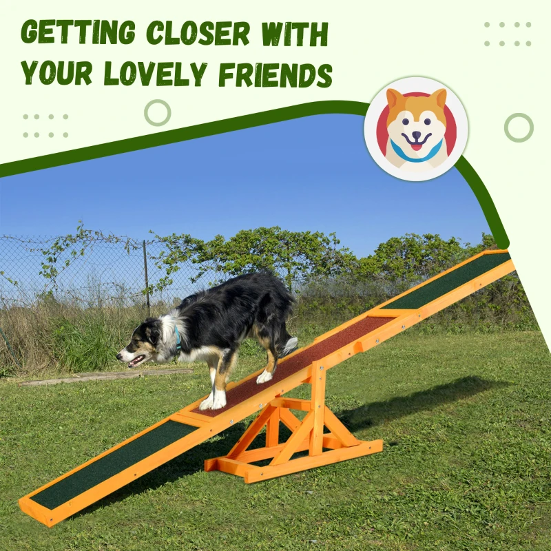Pawhut – Altalena Basculante per Allenamento Agility Animali Domestici Cani in Legno di Abete Antiscivolo 180 × 30 × 30cm