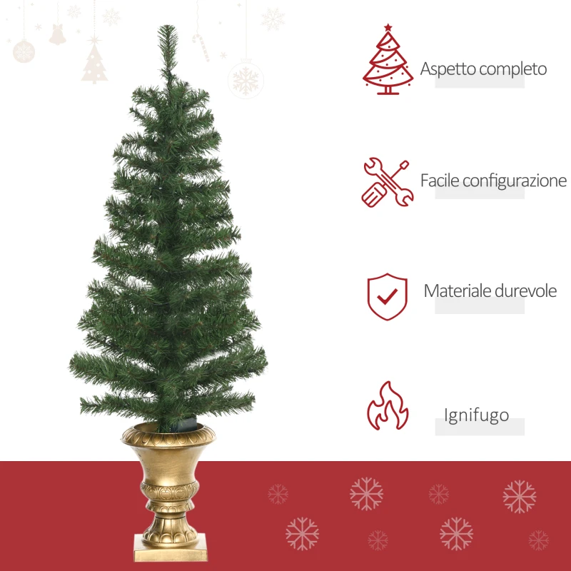 HOMCOM Albero di Natale Artificiale da 120cm con 60 Luci LED e 140 Rami per Interni, Verde