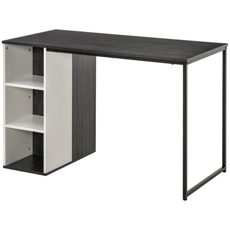 HOMCOM Computer Desk with 3-Tier Storage Shelves Writing Desk with Two Side Compartments for Home Office, Study, 115 x 55 x 75 cm, Grey