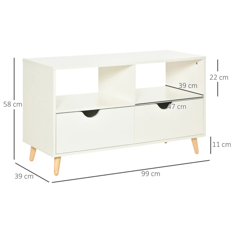 HOMCOM TV Stand Cabinet for TVs up to 42", Modern TV Unit with Shelf, Drawers and Storage Cabinet, Entertainment Center for Living Room, White