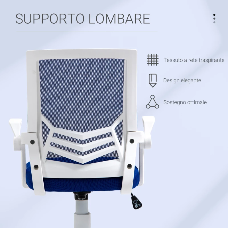 Vinsetto Sedia da Ufficio Ergonomica con Supporto Lombare, Braccioli Pieghevoli, Sedia da Scrivania Girevole in Rete Traspirante con Schienale Reclinabile e Altezza Regolabile, Capacità 120kg, Blu