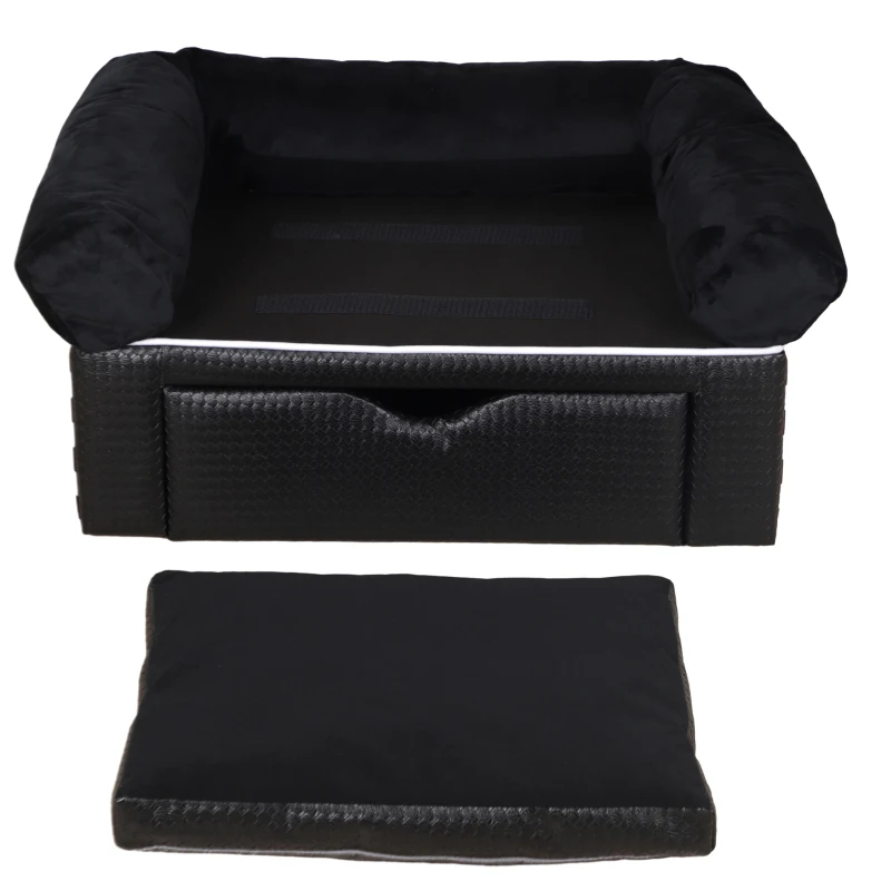PawHut Dog Sofa Bed, with Storage, Drawer, Soft Cushion, for Small Dogs - Black