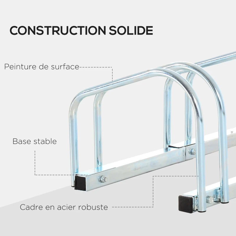 HOMCOM Râtelier pour 4 vélos 100 x 33 x 27 cm Fixations au Sol Acier Galvanisé Argent