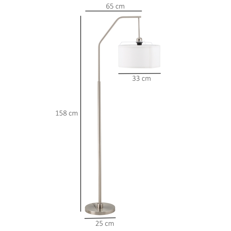 HOMCOM Lampada da Terra Moderna in Acciaio con Paralume in Tessuto Bianco, 61x33x160cm