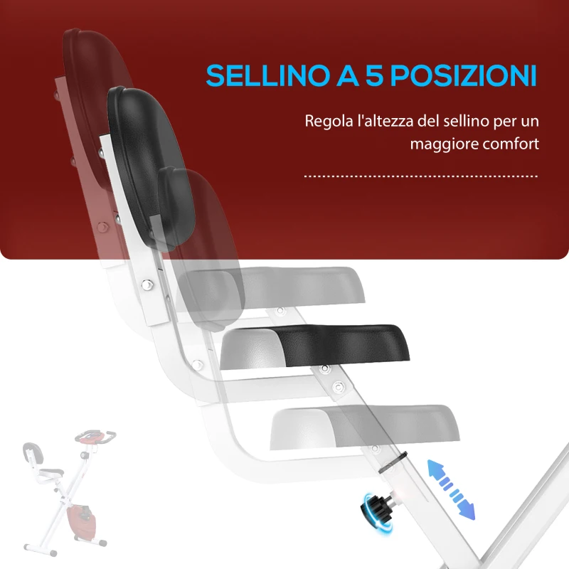 HOMCOM Cyclette Pieghevole da Fitness in Acciaio, Cyclette Magnetica Pieghevole da Casa con Altezza Regolabile, Resistenza Magnetica a 8 Livelli, Schermo LCD, 43x97x109cm, Rosso