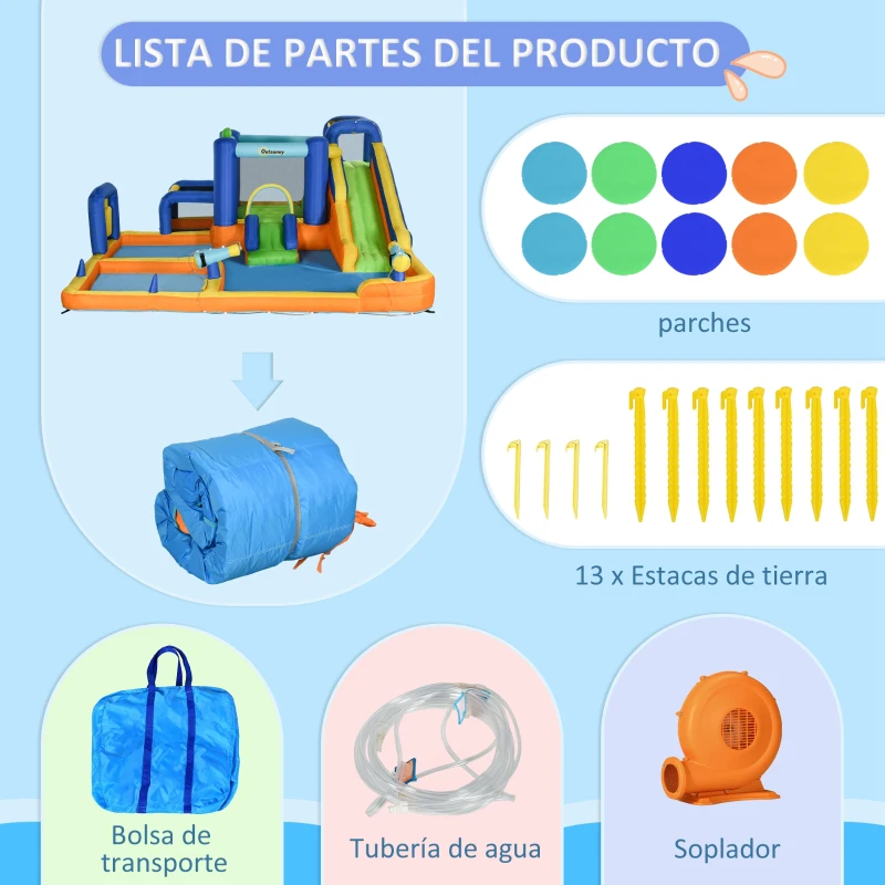 Outsunny Castillo Hinchable Infantil con Tobogán Piscina Muro de Escalada Inflador y Bolsa de Transporte 430x420x200cm Multicolor