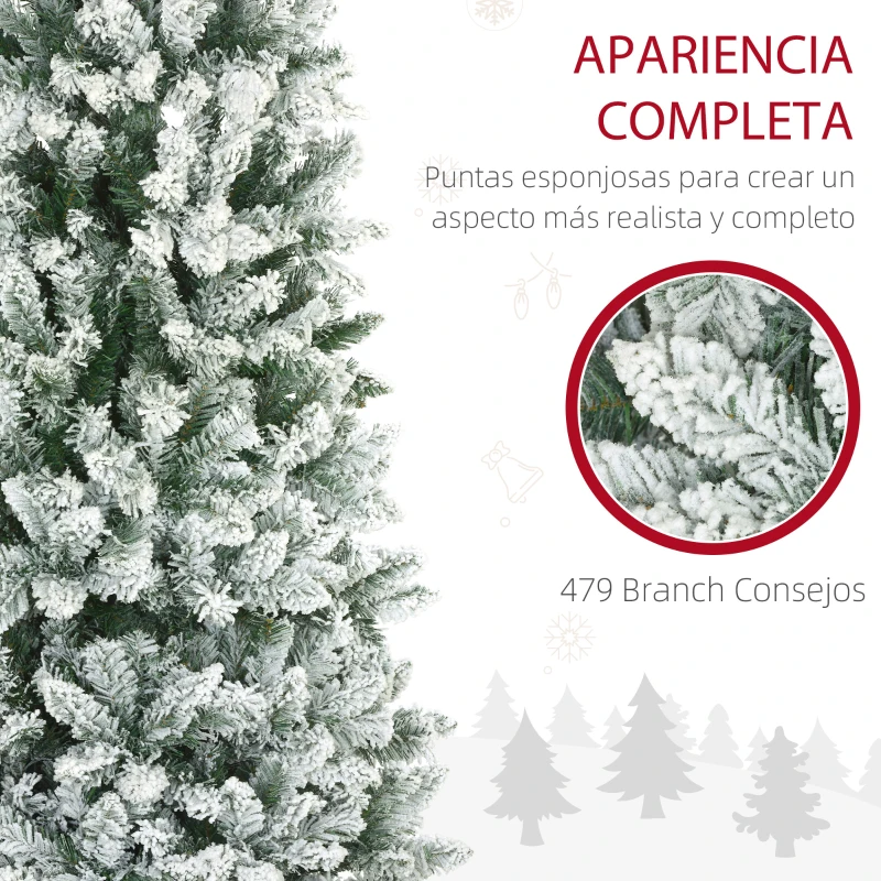 HOMCOM Árbol de Navidad Artificial Nevado 183 cm con 479 Ramas y Soporte de Metal Árbol de Navideño para Salón Interior Verde