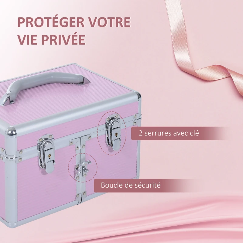 HOMCOM Mallette de maquillage professionnelle cosmétique vanity beauté portable Divers compartiments 29x21x20cm Aluminium