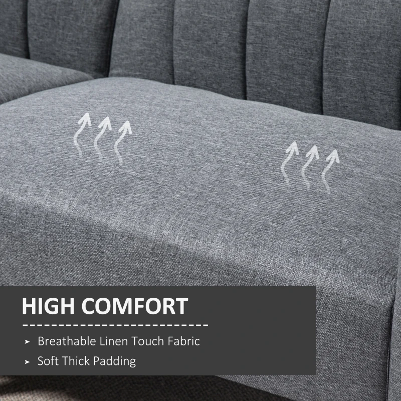 HOMCOM 3 Seater Sofa Bed, Convertible Linen Fabric Sofa Couch, Click Clack Sofabed with Adjustable Split Backrest for Living Room, Bedroom, Guest Room, Grey