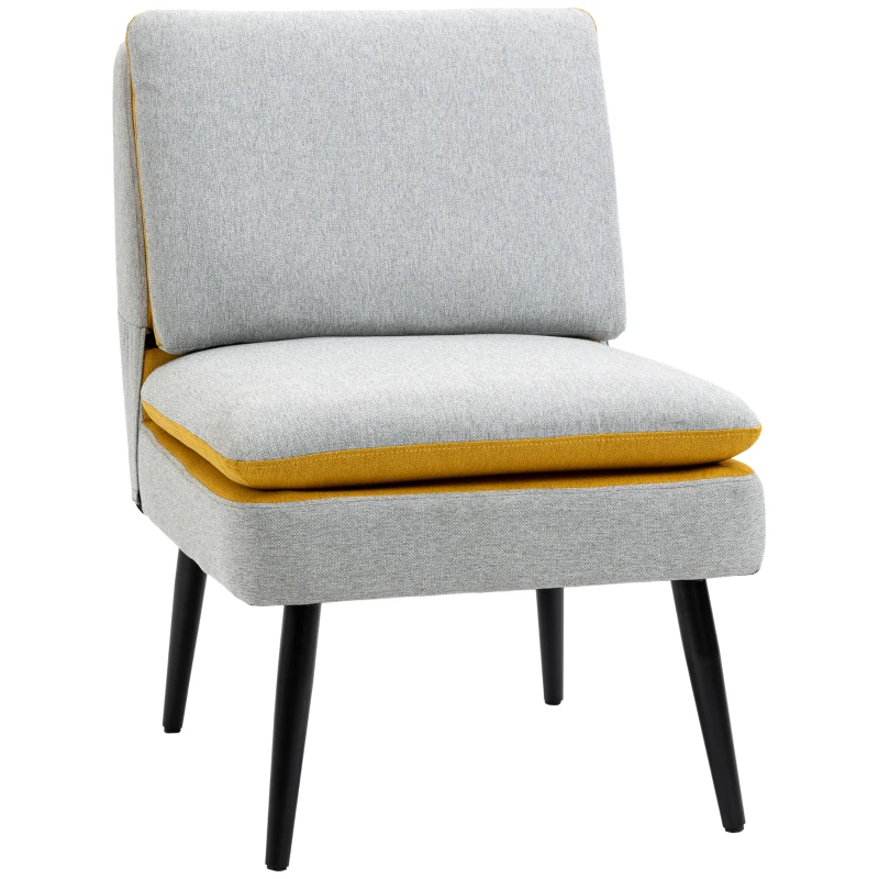 HOMCOM Poltroncina di Design Imbottita con Gambe in Acciaio e Tessuto Grigio e Giallo, 58x75x85cm
